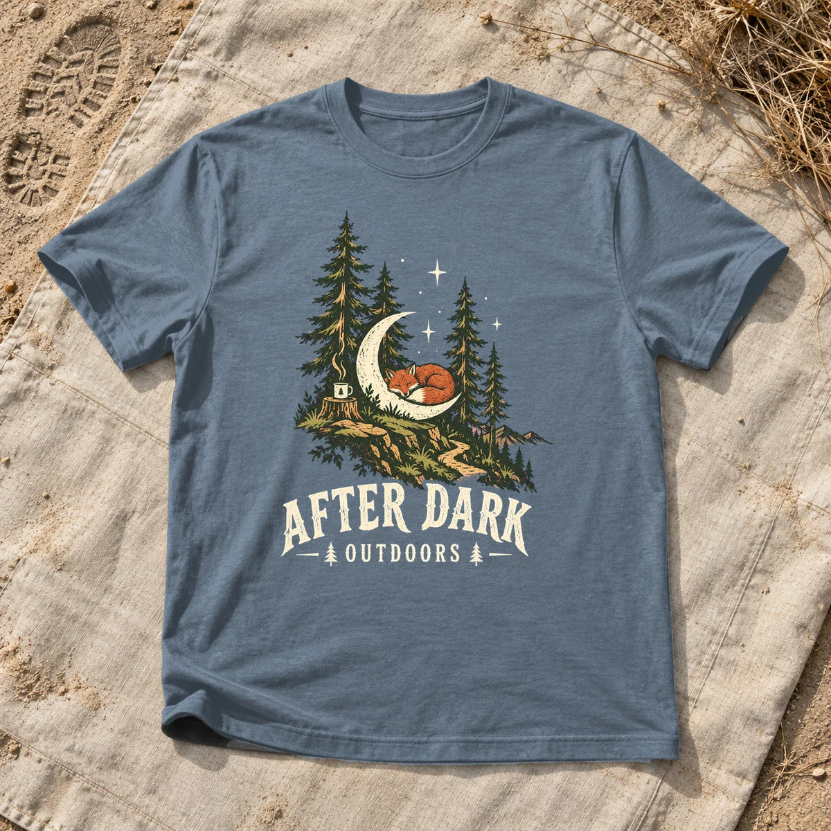 After Dark Outdoors Fox Graphic Tee on Heather Indigo Everyday Soft Tee
