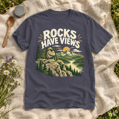 Rocks Have Views Vintage Hiking Graphic Tee on Navy Premium Tee