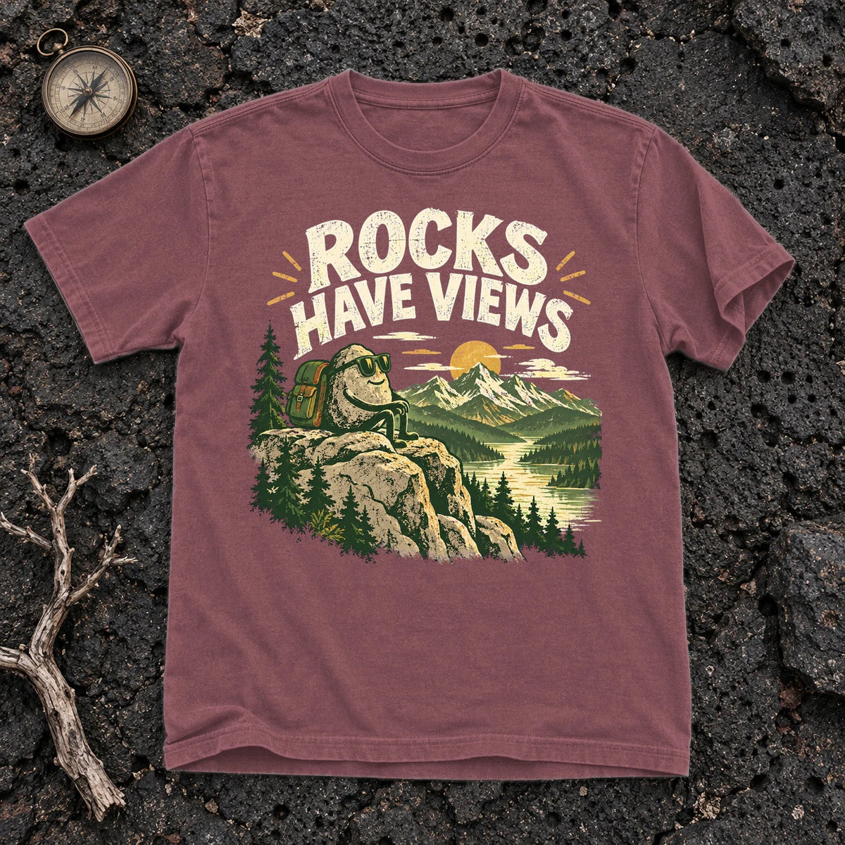 Rocks Have Views Vintage Hiking Graphic Tee on Brick Premium Tee