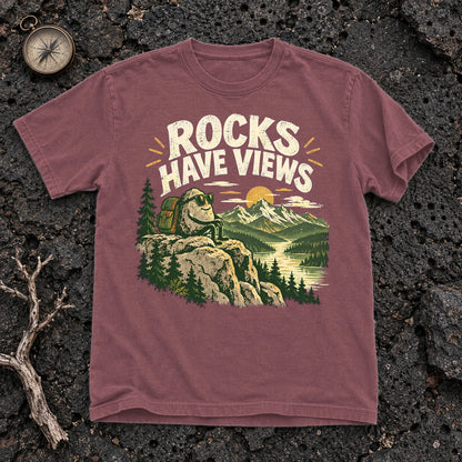 Rocks Have Views Vintage Hiking Graphic Tee on Brick Premium Tee