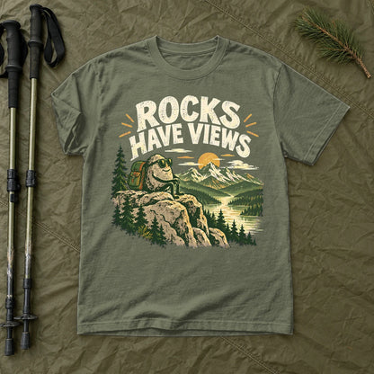 Rocks Have Views Vintage Hiking Graphic Tee on Moss Premium Tee