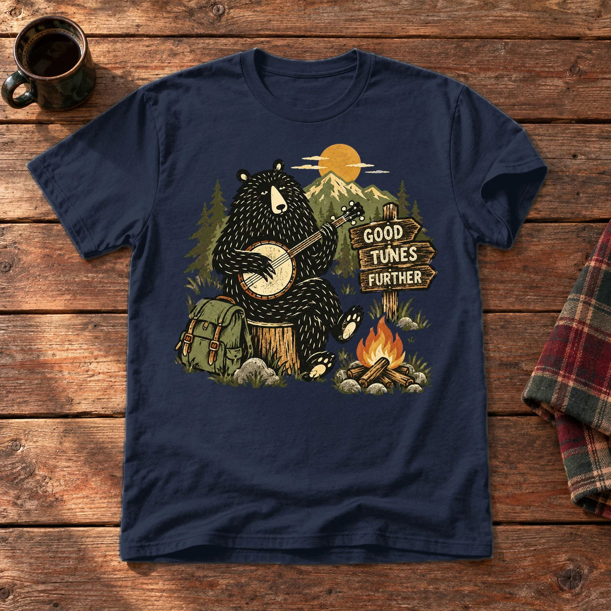 Good Tunes Further Banjo Bear Graphic Tee on Navy Everyday Soft Tee