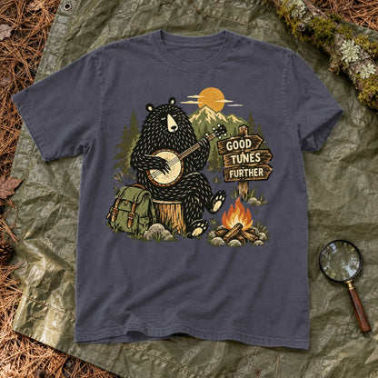 Good Tunes Further Banjo Bear Graphic Tee on Navy Premium Tee