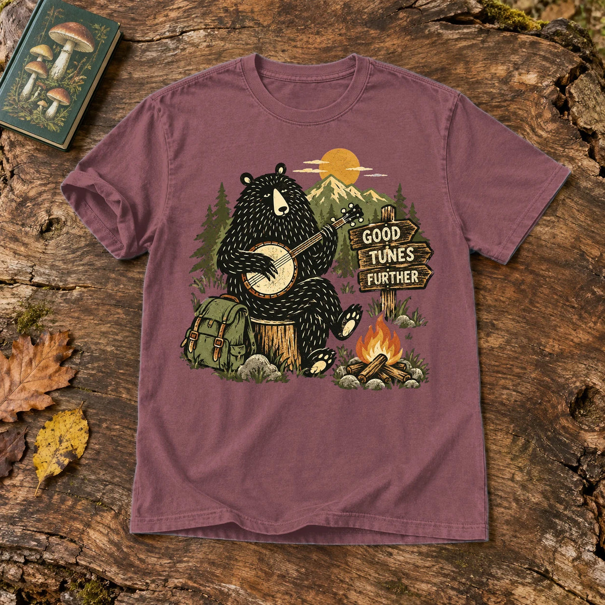 Good Tunes Further Banjo Bear Graphic Tee on Brick Premium Tee