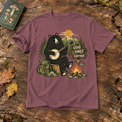 Good Tunes Further Banjo Bear Graphic Tee on Brick Premium Tee