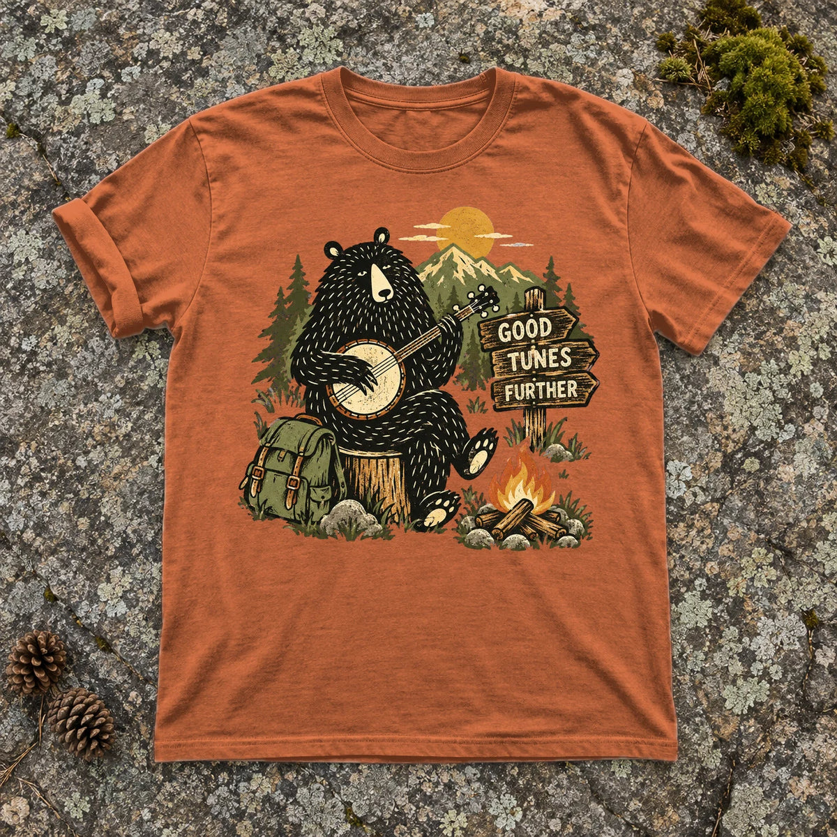 Good Tunes Further Banjo Bear Graphic Tee on Yam Premium Tee