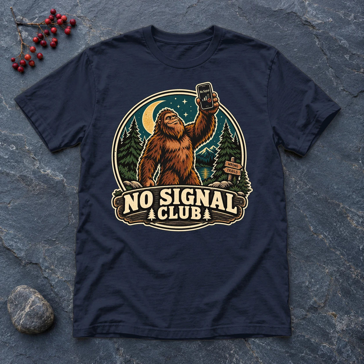 No Signal Club Bigfoot Graphic Tee on Navy Everyday Soft Tee