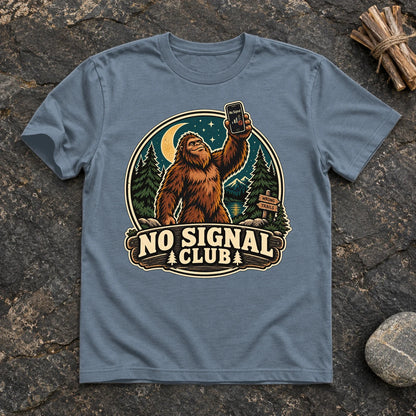No Signal Club Bigfoot Graphic Tee on Heather Indigo Everyday Soft Tee