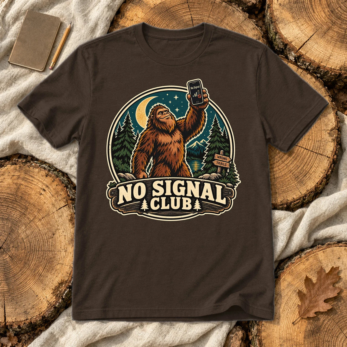 No Signal Club Bigfoot Graphic Tee on Dark Chocolate Everyday Soft Tee
