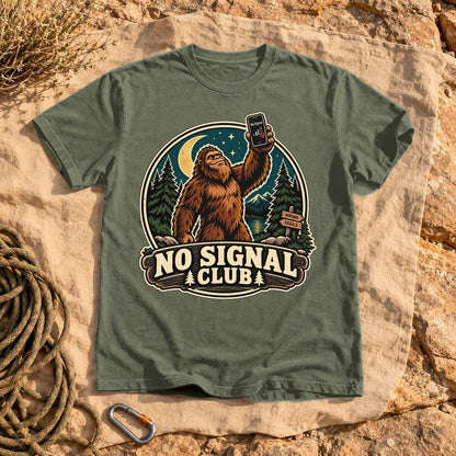 No Signal Club Bigfoot Graphic Tee on Moss Premium Tee