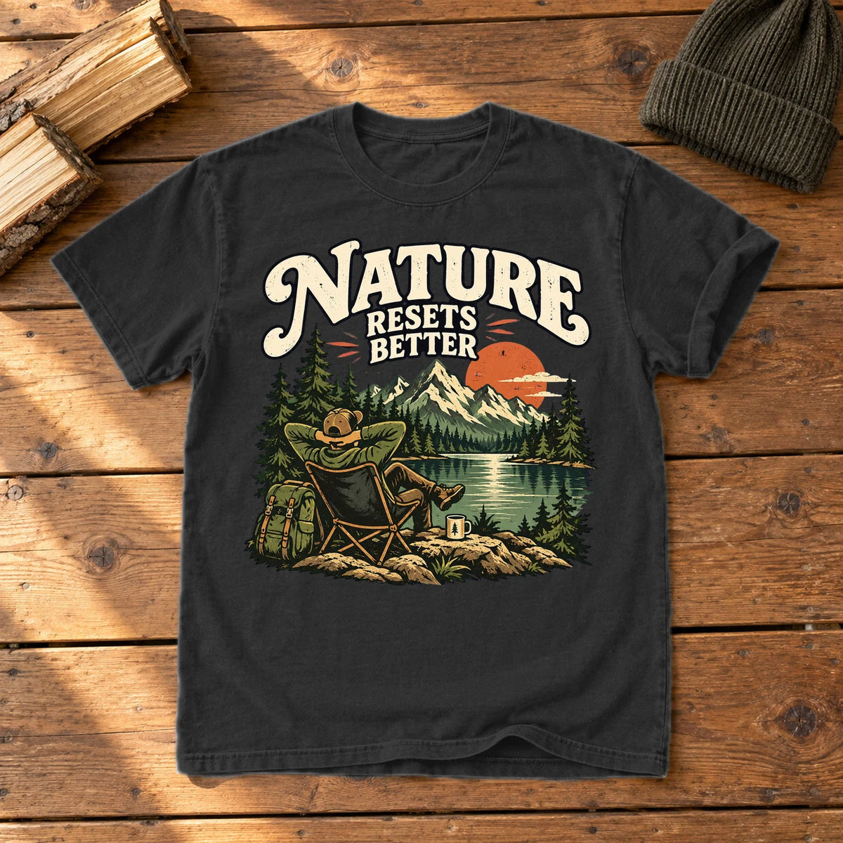 Nature Resets Better Graphic Tee on Black Premium Tee