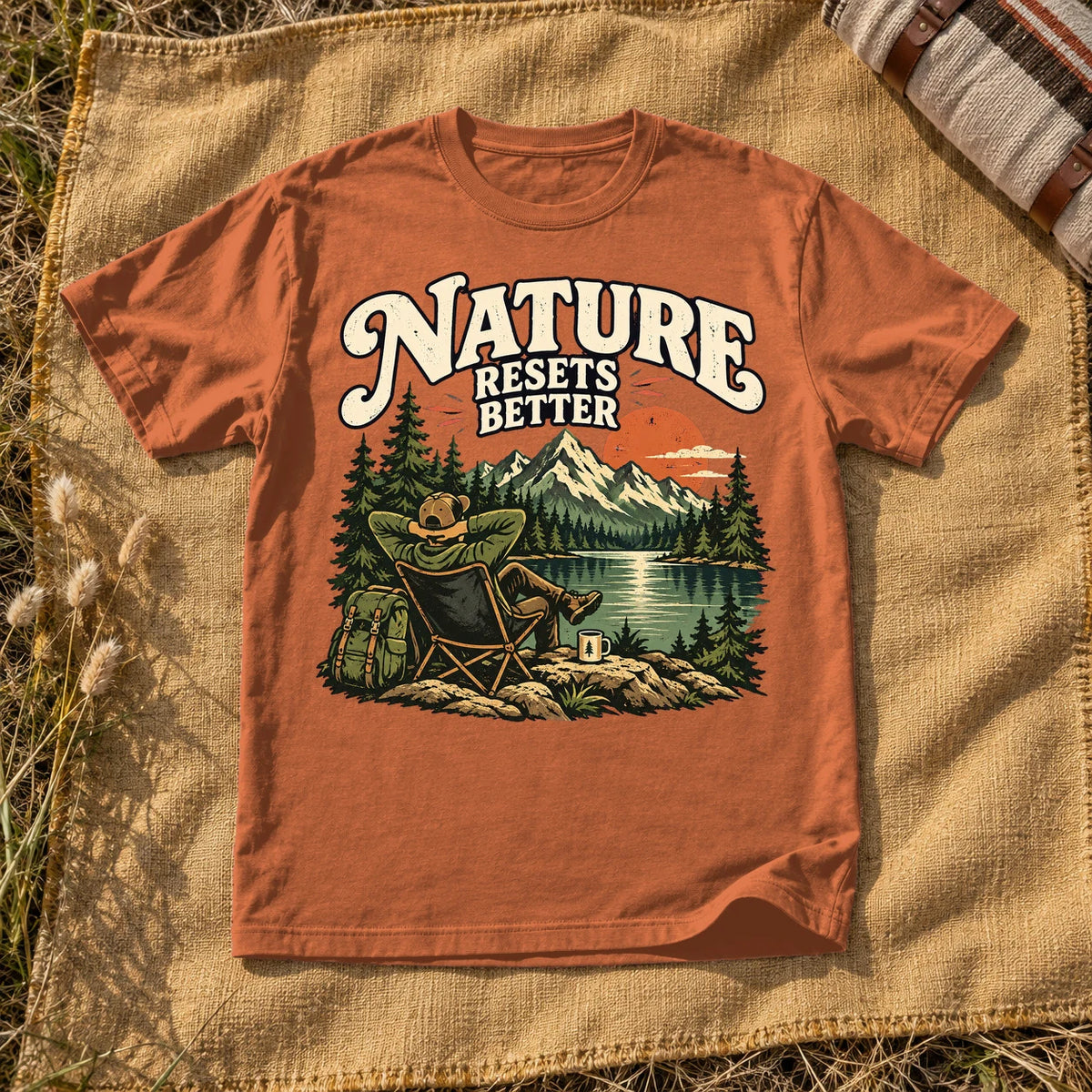 Nature Resets Better Graphic Tee on Yam Premium Tee