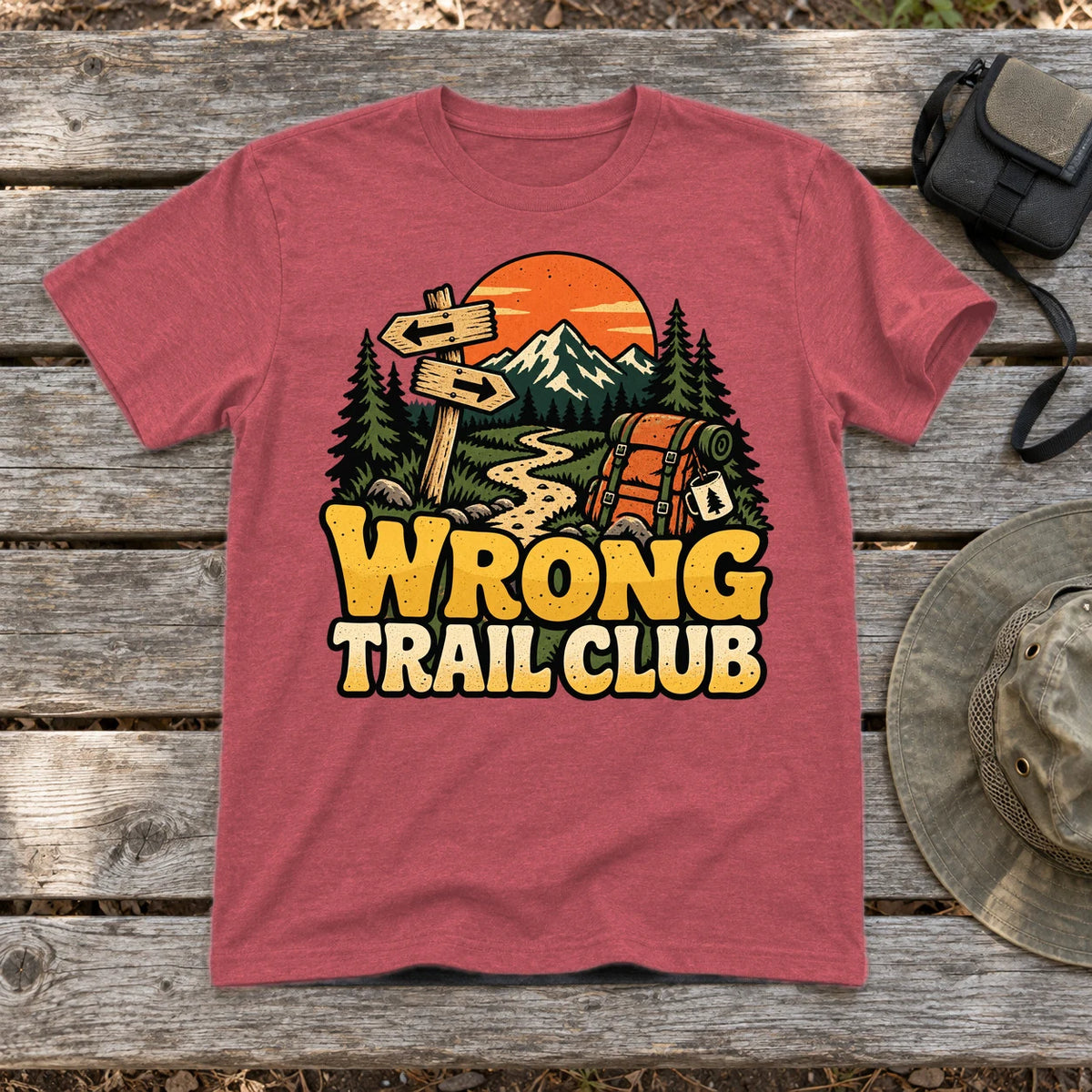 Wrong Trail Club Graphic Tee on Heather Red Everyday Soft Tee