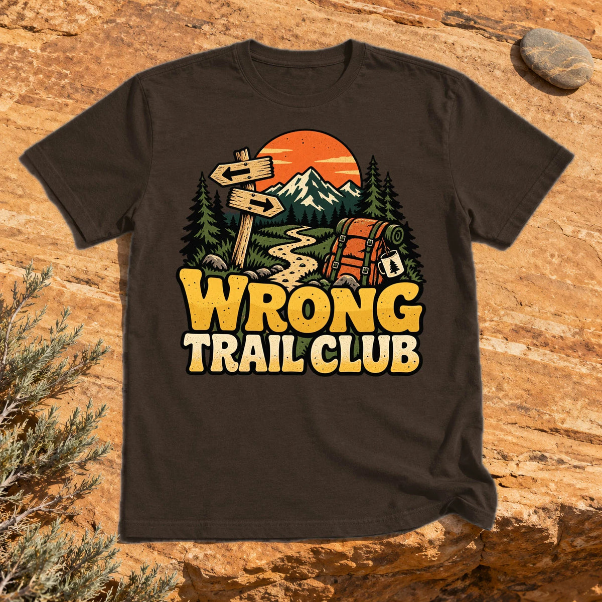 Wrong Trail Club Graphic Tee on Dark Chocolate Everyday Soft Tee
