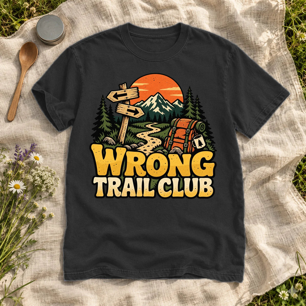 Wrong Trail Club Graphic Tee on Black Premium Tee