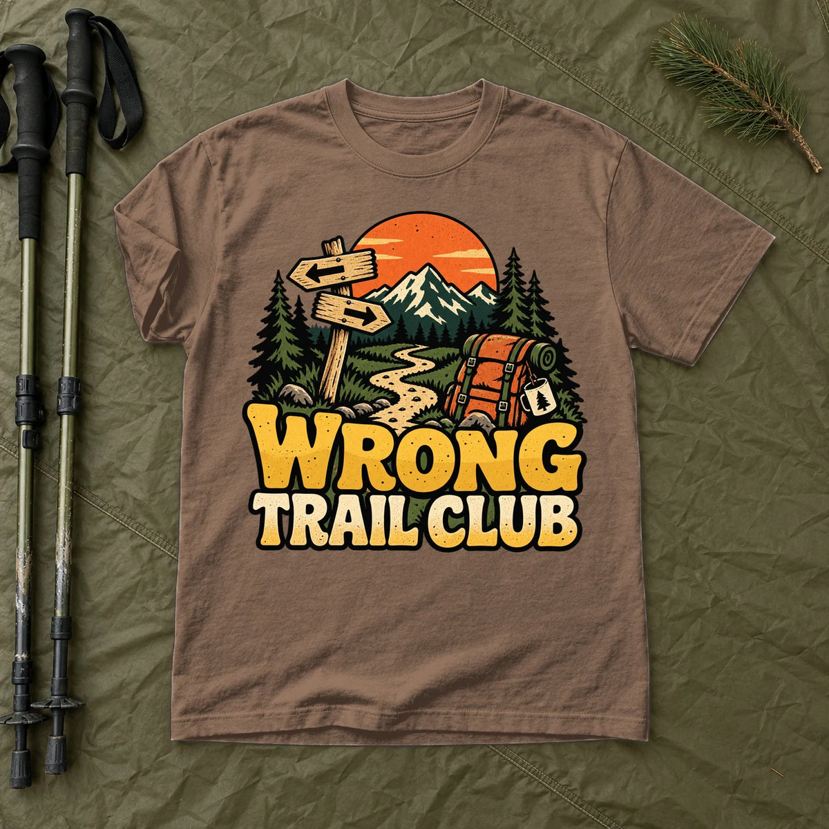 Wrong Trail Club Graphic Tee on Espresso Premium Tee