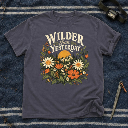 Wilder Than Yesterday Retro Wildflower Graphic Tee on Navy Premium Tee