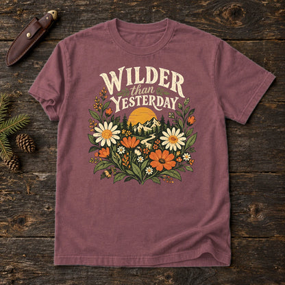 Wilder Than Yesterday Retro Wildflower Graphic Tee on Brick Premium Tee