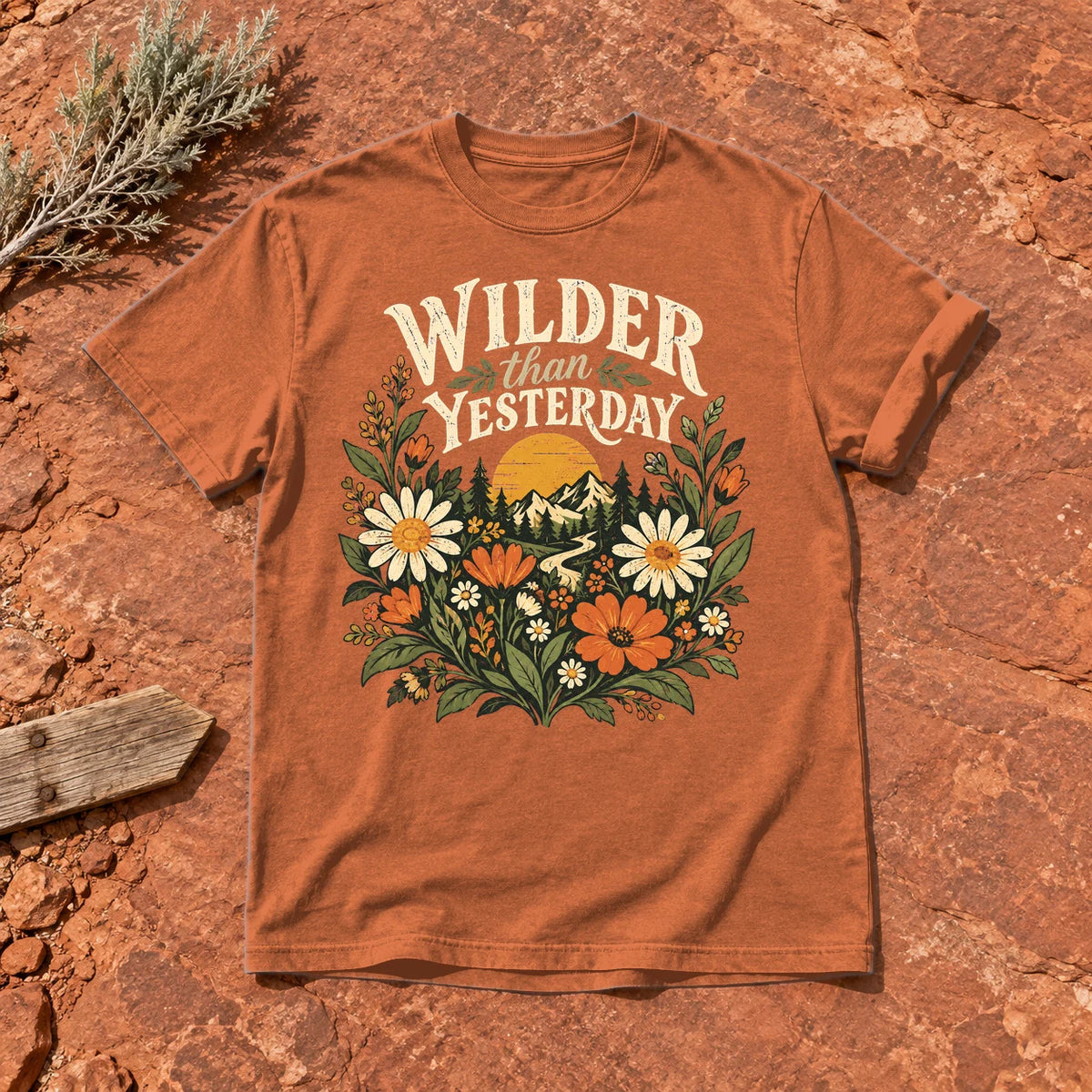 Wilder Than Yesterday Retro Wildflower Graphic Tee on Yam Premium Tee