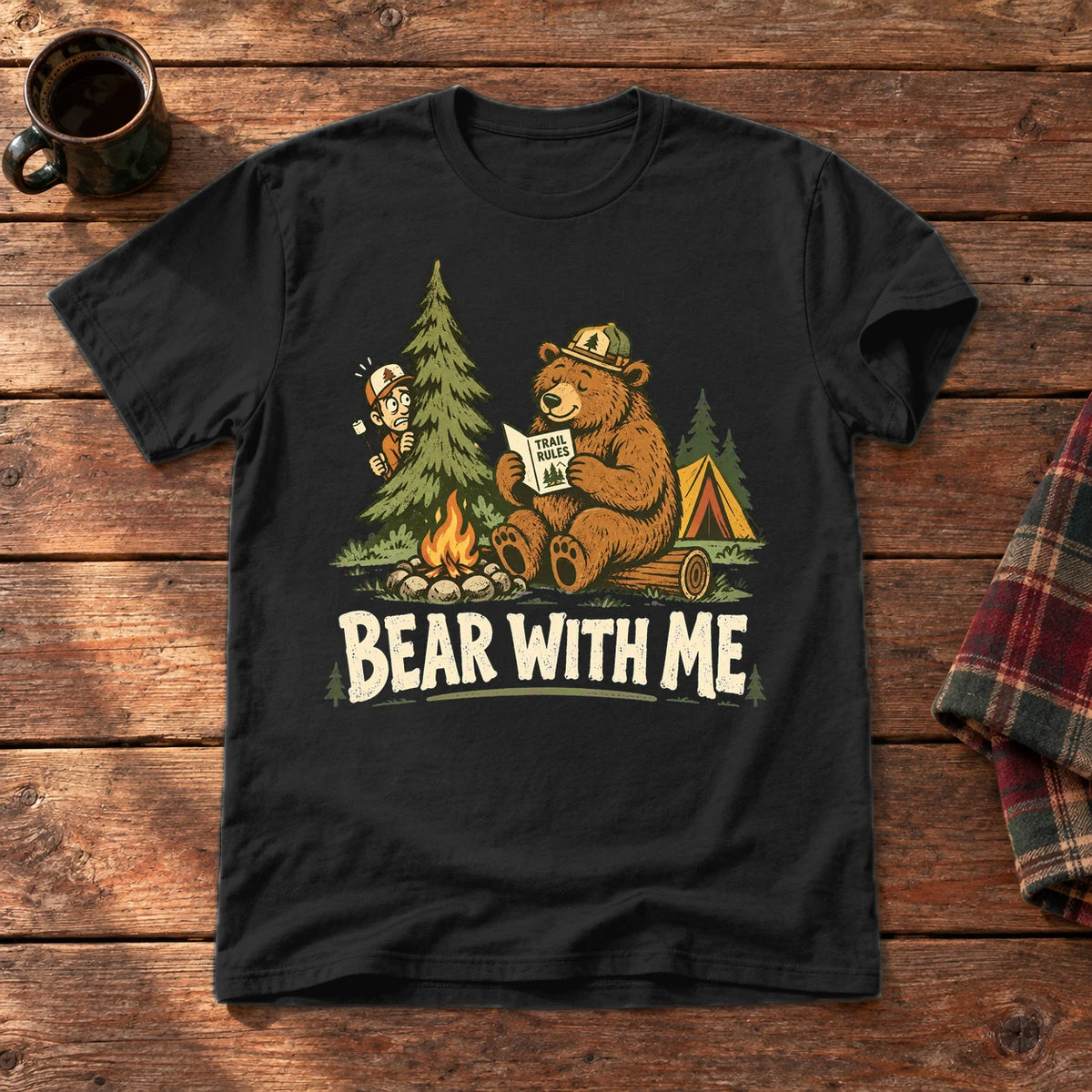 Bear With Me Camping Graphic Tee on Black Everyday Soft Tee