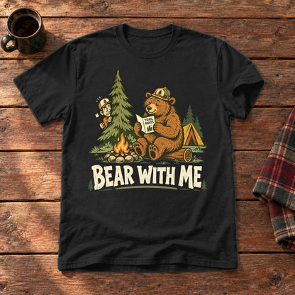 Bear With Me Camping Graphic Tee on Black Everyday Soft Tee