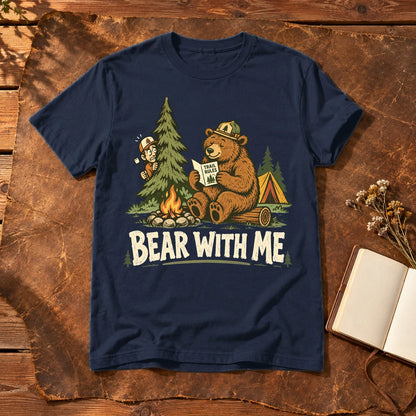 Bear With Me Camping Graphic Tee on Navy Everyday Soft Tee