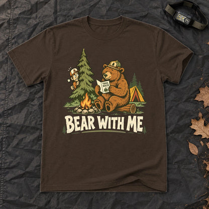 Bear With Me Camping Graphic Tee on Dark Chocolate Everyday Soft Tee