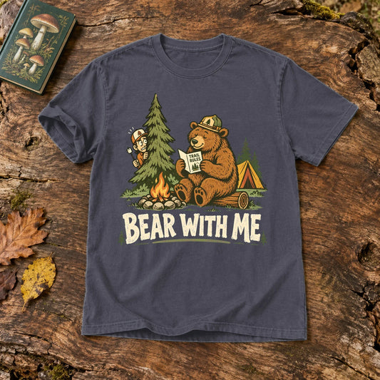 Bear With Me Camping Graphic Tee on Navy Premium Tee