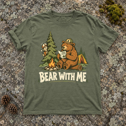 Bear With Me Camping Graphic Tee on Moss Premium Tee