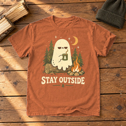 Stay Outside Campfire Ghost Graphic Tee on Yam Premium Tee