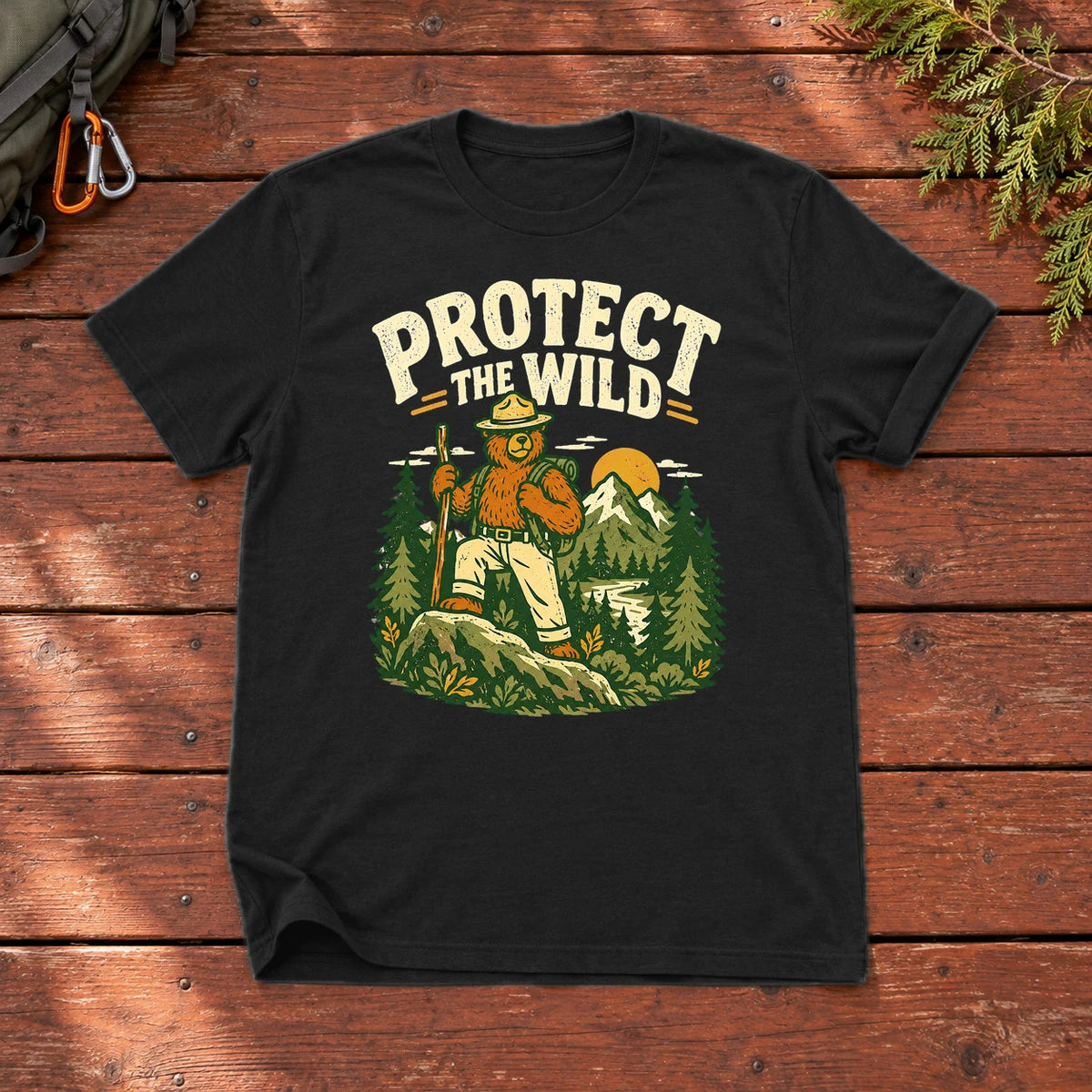 Protect The Wild Ranger Bear Graphic Tee on Black Everyday Soft Tee
