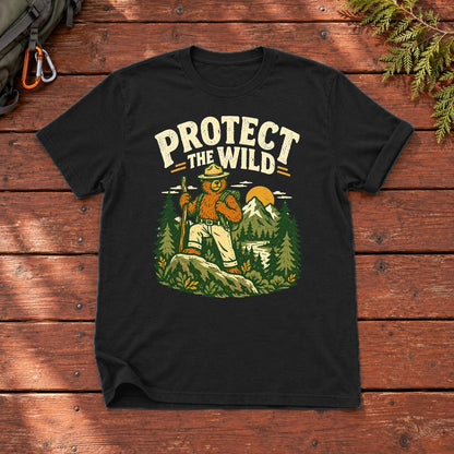 Protect The Wild Ranger Bear Graphic Tee on Black Everyday Soft Tee