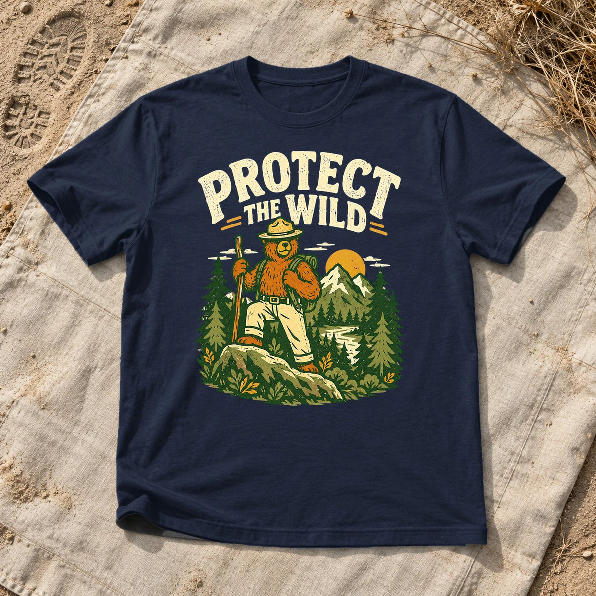 Protect The Wild Ranger Bear Graphic Tee on Navy Everyday Soft Tee