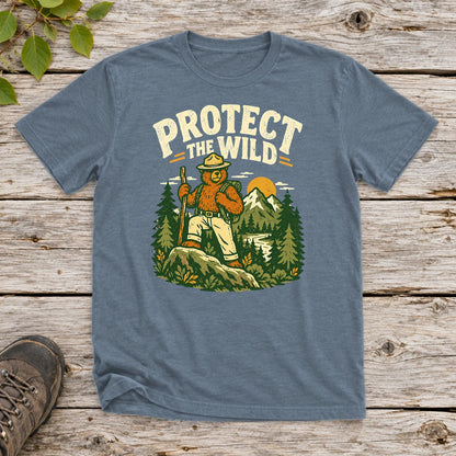 Protect The Wild Ranger Bear Graphic Tee on Heather Indigo Everyday Soft Tee