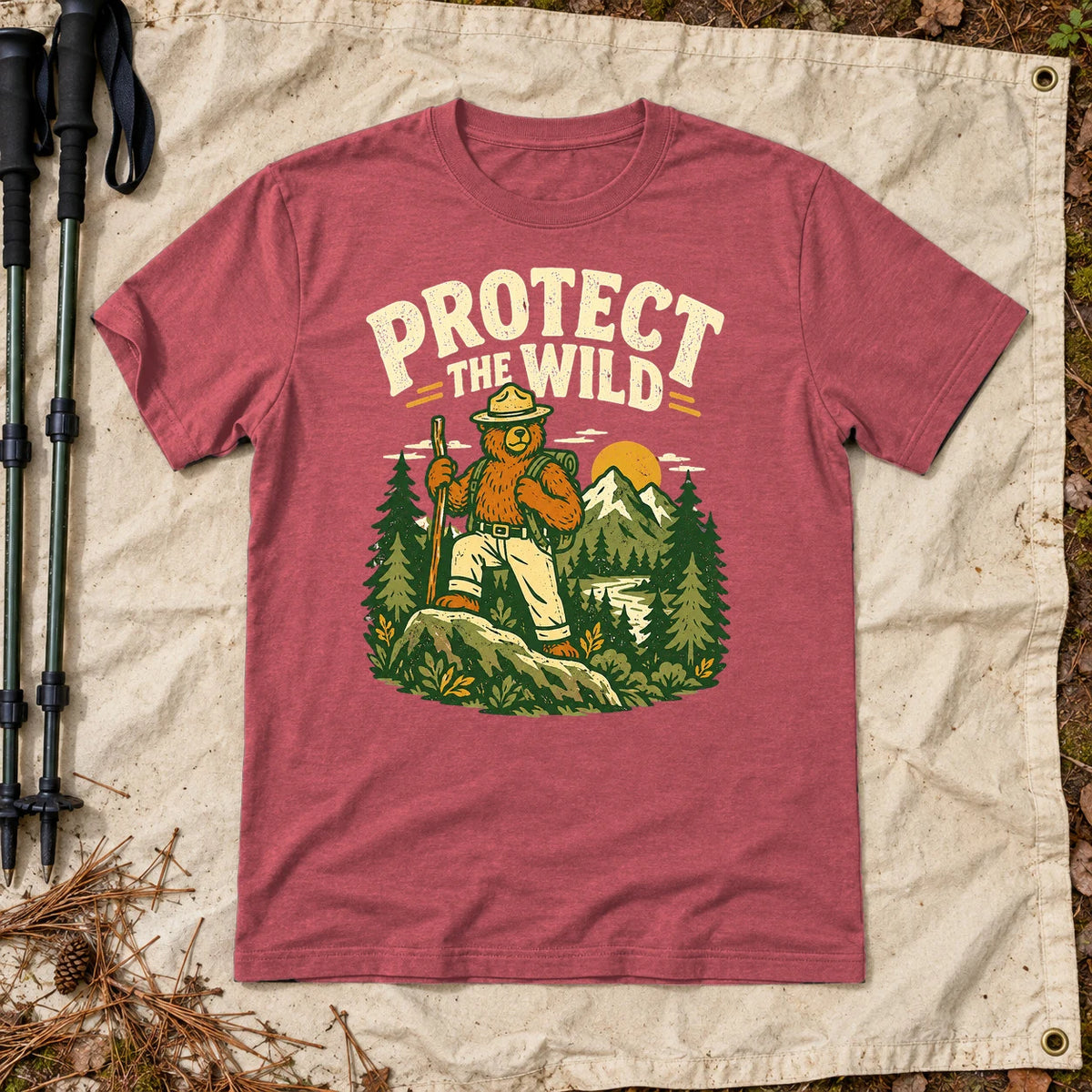 Protect The Wild Ranger Bear Graphic Tee on Heather Red Everyday Soft Tee
