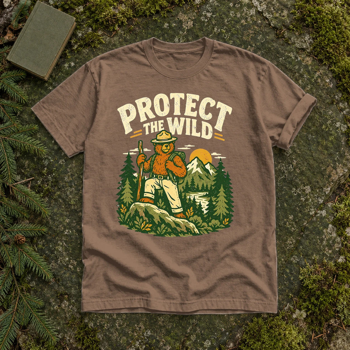 Protect The Wild Ranger Bear Graphic Tee on Espresso Premium Tee