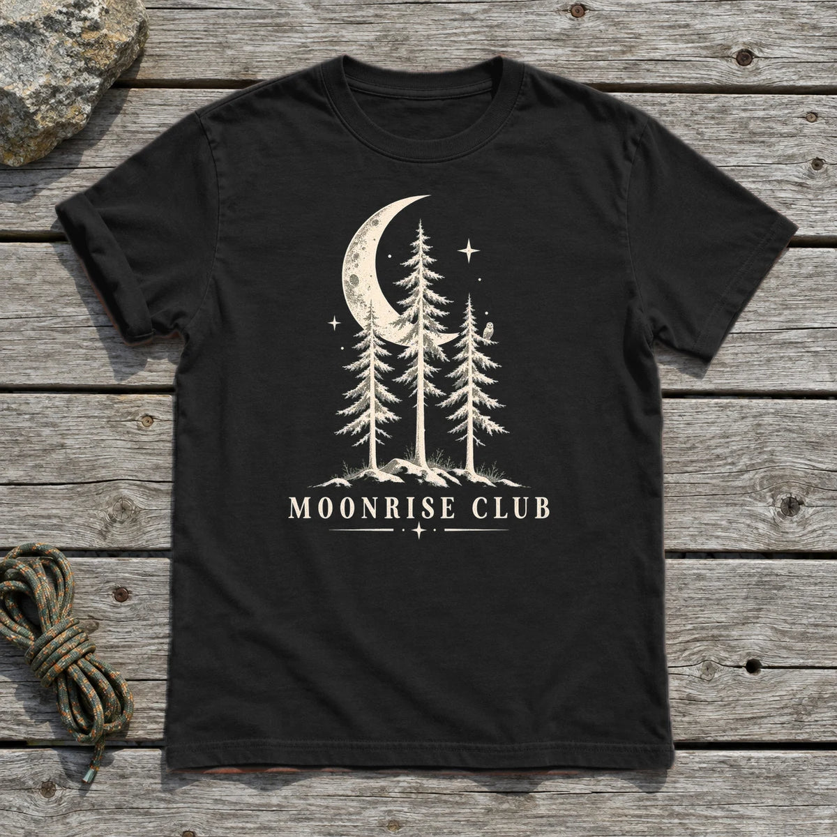 Moonrise Club Celestial Forest Graphic Tee on Black Everyday Soft Tee