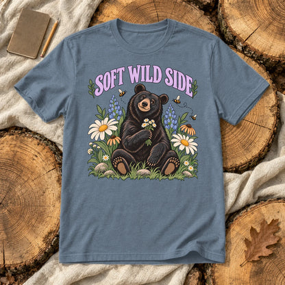 Soft Wild Side Floral Bear Graphic Tee on Heather Indigo Everyday Soft Tee