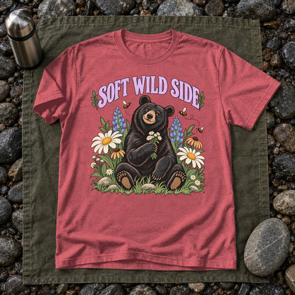 Soft Wild Side Floral Bear Graphic Tee on Heather Red Everyday Soft Tee