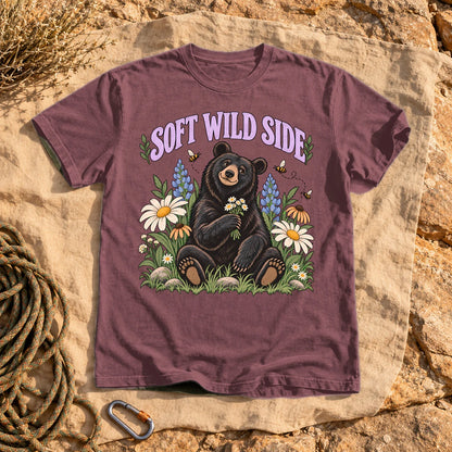 Soft Wild Side Floral Bear Graphic Tee on Brick Premium Tee