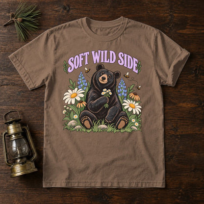 Soft Wild Side Floral Bear Graphic Tee on Espresso Premium Tee