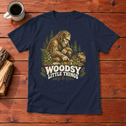 Woodsy Little Things Bigfoot Graphic Tee on Navy Everyday Soft Tee