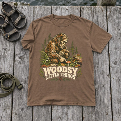 Woodsy Little Things Bigfoot Graphic Tee on Espresso Premium Tee