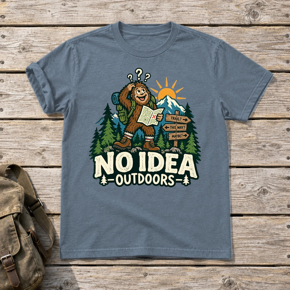No Idea Outdoors Bigfoot Graphic Tee on Heather Indigo Everyday Soft Tee
