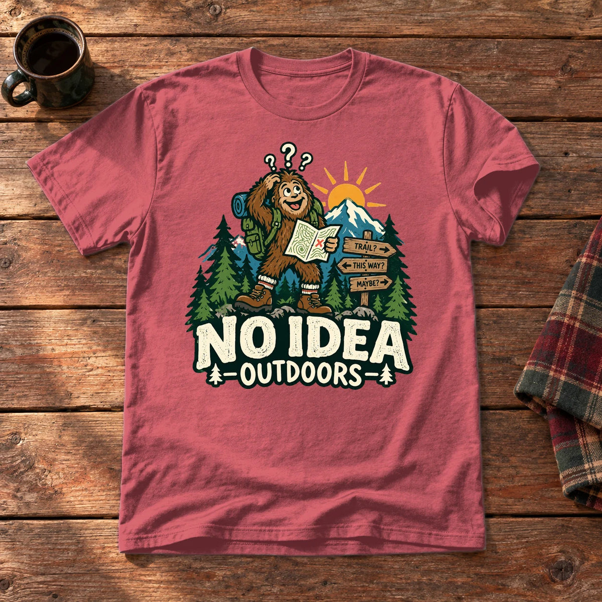 No Idea Outdoors Bigfoot Graphic Tee on Heather Red Everyday Soft Tee