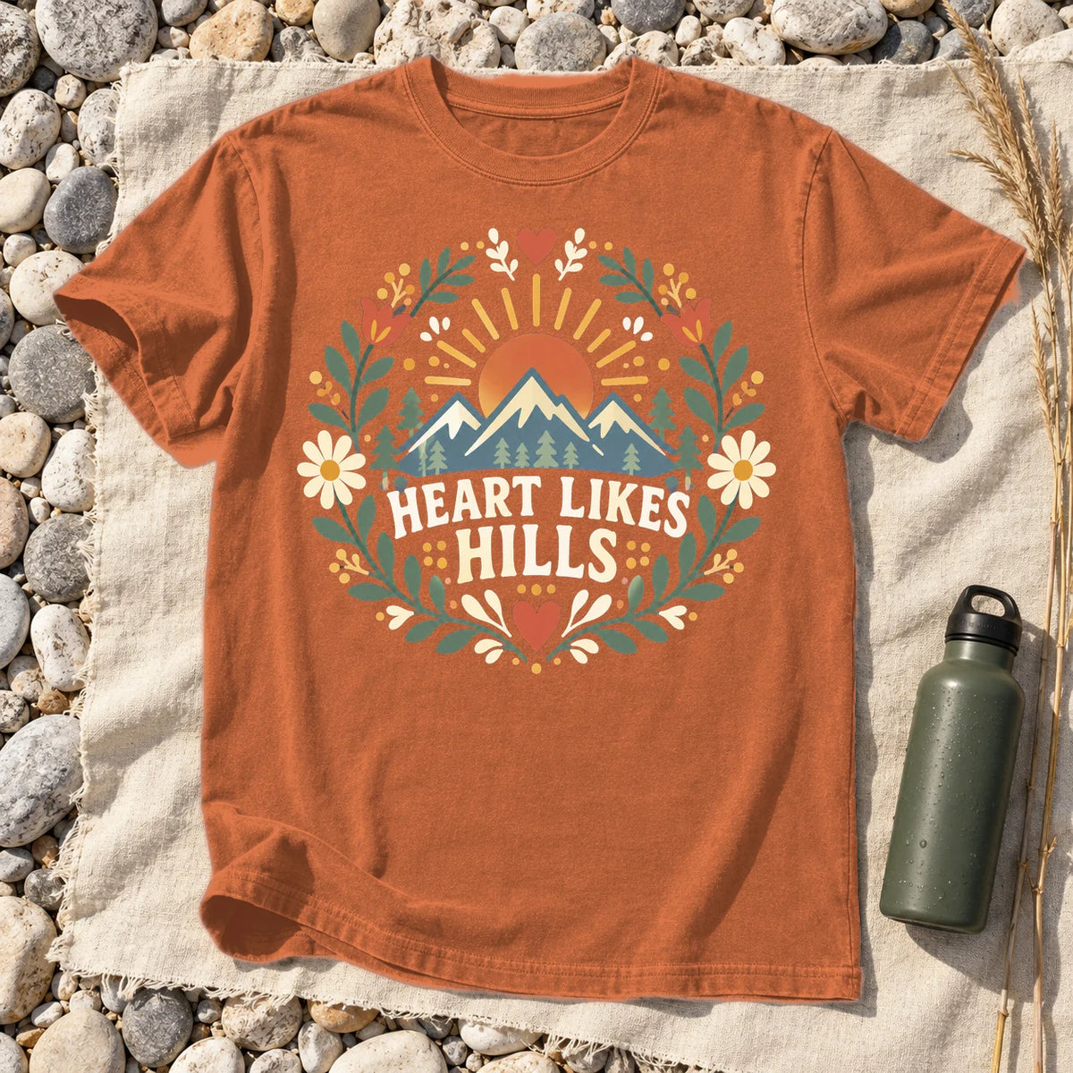 Heart Likes Hills Mountain Folk Graphic Tee on Yam Premium Tee