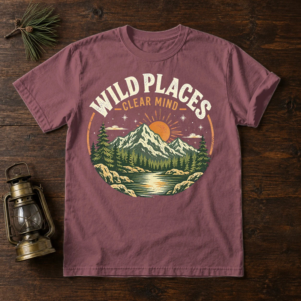 Wild Places Clear Mind Mountain Graphic Tee on Brick Premium Tee
