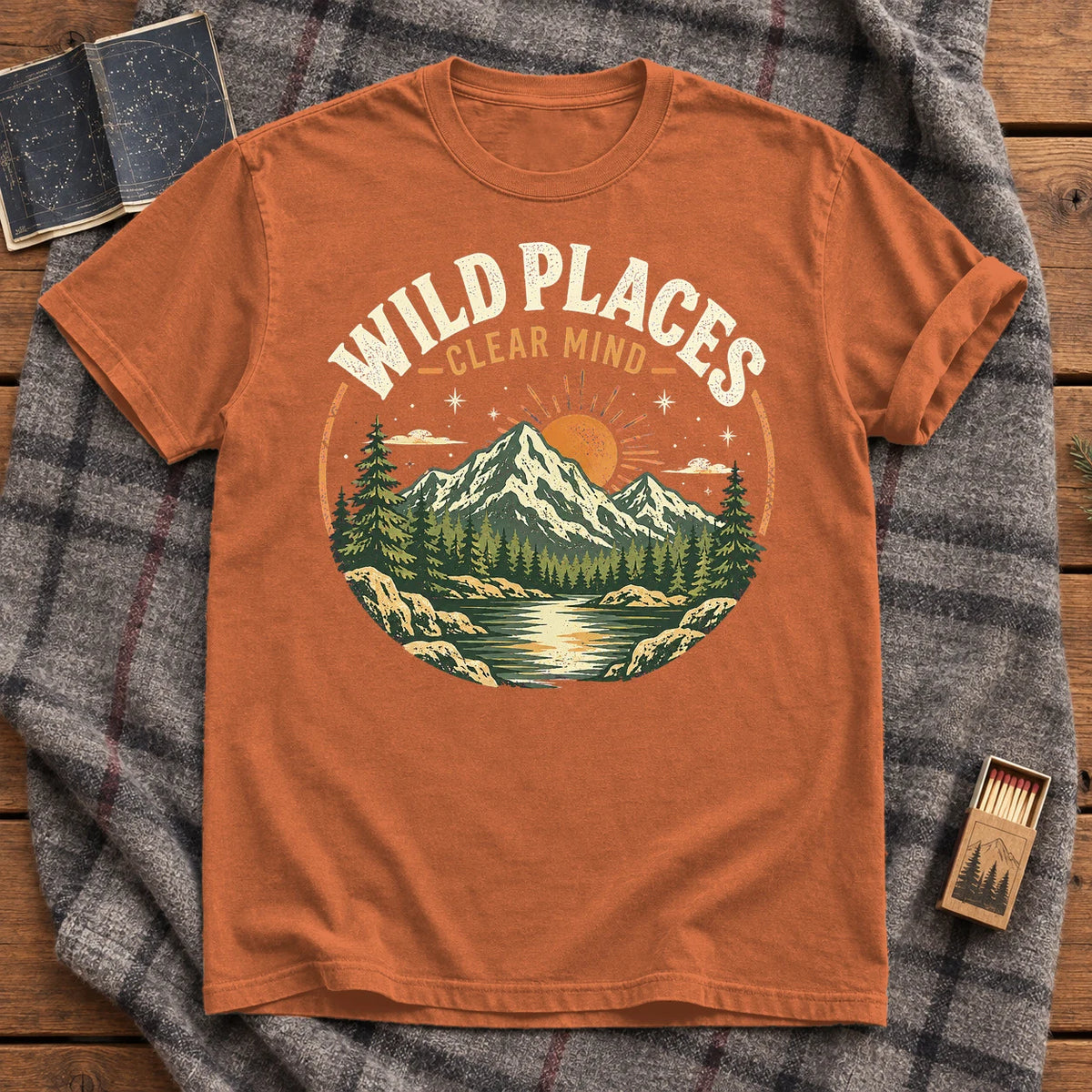 Wild Places Clear Mind Mountain Graphic Tee on Yam Premium Tee