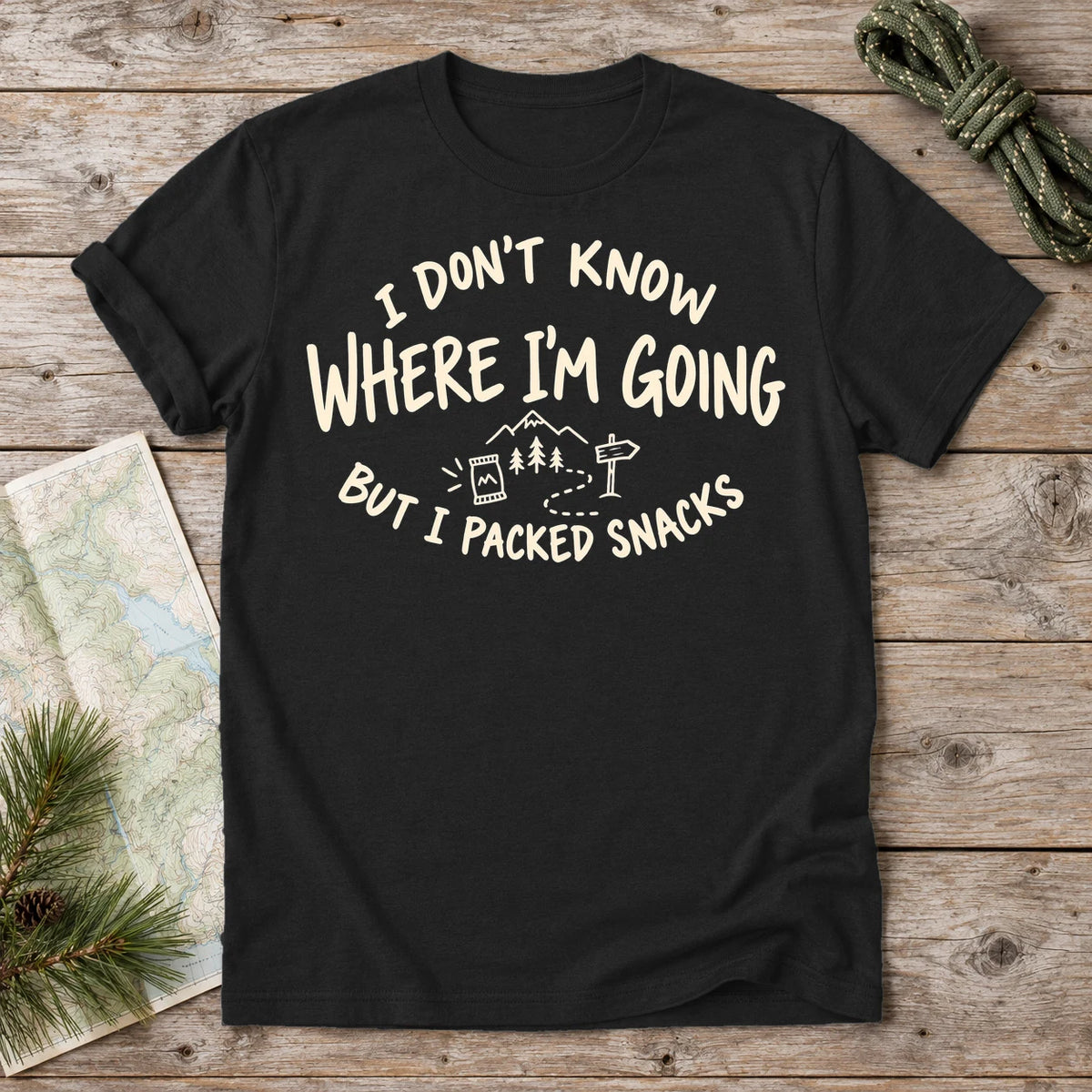 Packed Snacks Adventure Graphic Tee on Black Everyday Soft Tee