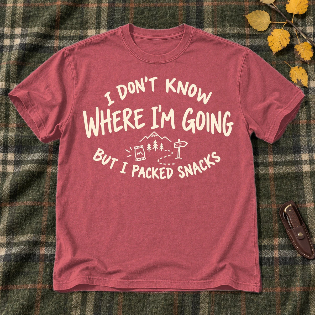 Packed Snacks Adventure Graphic Tee on Heather Red Everyday Soft Tee